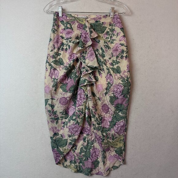 Abercrombie & Fitch crinkle cascading ruffle midi skirt purple floral sz XS‎ pet - Picture 1 of 5